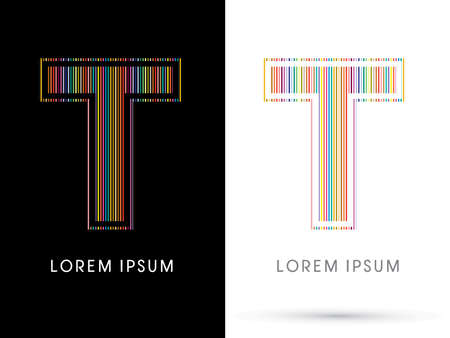 T ,Colorful Font, designed using colorful line graphic vector.のイラスト素材