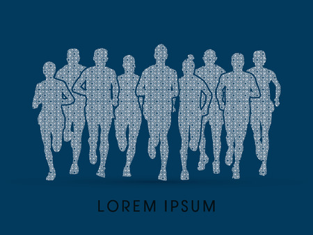 Marathon Runners  Front view, designed using square pattern graphic vector.のイラスト素材