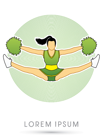 Cheerleader jumping, on green circle background graphic vector.のイラスト素材