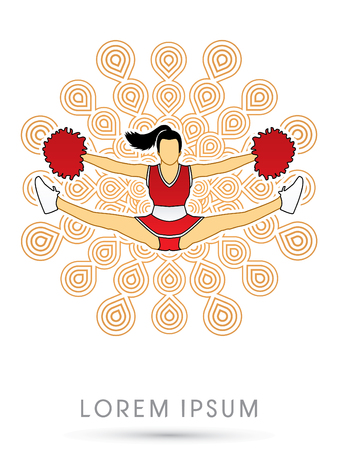 Cheerleader jumping, on fireworks background graphic vector.のイラスト素材