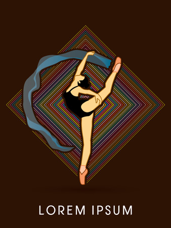 Ballet dance, designed on rainbow line square graphic vector.のイラスト素材
