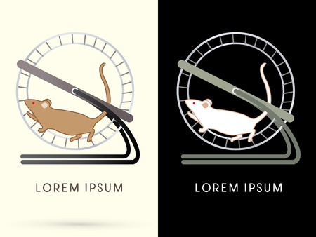 Rat running in a hamster wheel graphic vector.のイラスト素材