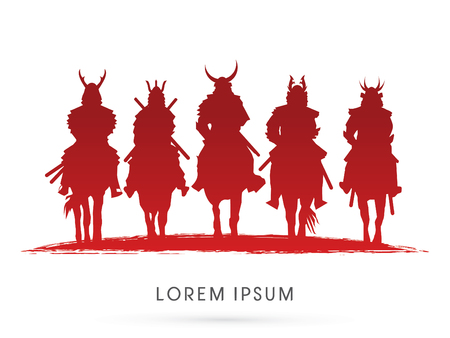 Silhouette, Samurai Warrior riding horse, graphic vector.のイラスト素材