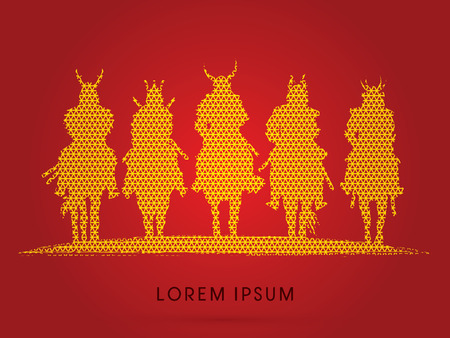 Silhouette, Samurai Warrior riding horse, designed using line triangle pattern graphic vector.のイラスト素材