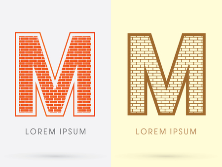 M, Brick, Construction font graphic design.のイラスト素材