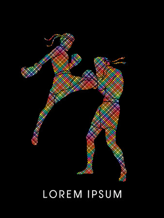 Muay Thai, Thai Boxing, designed using colorful line graphic vectorのイラスト素材