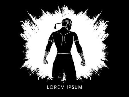 Muay Thai, Sportsman kick boxer, Smart standing designed using white grunge brush graphic vector.のイラスト素材
