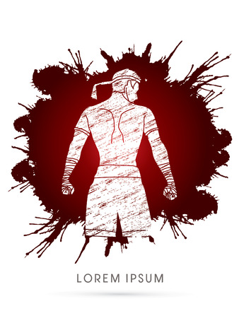 Muay Thai, Sportsman kick boxer, Smart standing designed using grunge splash blood graphic vector.のイラスト素材