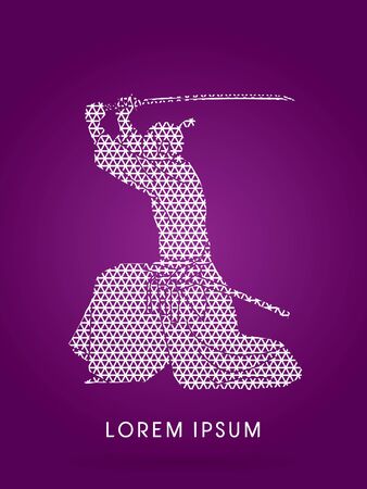 Samurai with katana sword, Aikido action, designed using circle line geometric pattern  graphic vector.のイラスト素材