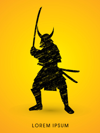 Samurai Warrior with sword, designed using grunge brush graphic vector.のイラスト素材