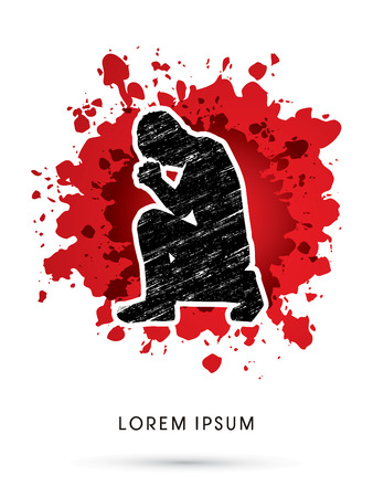 Kneeling Man Praying, designed on blood background graphic vector.のイラスト素材