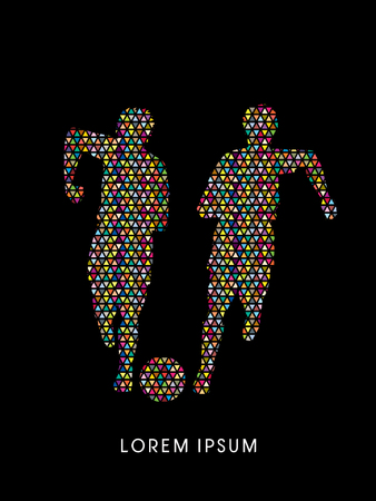Soccer players, Running with ball designed using colorful mosaic graphic vectorのイラスト素材