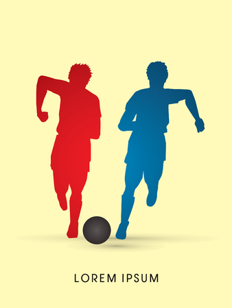 Soccer players, Running with ball, silhouette graphic vectorのイラスト素材