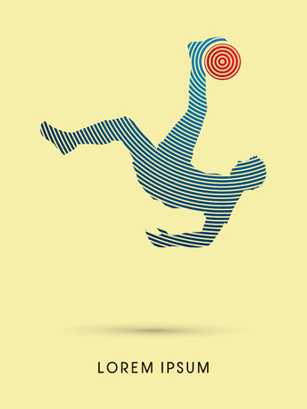 Soccer player hit the ball, Bicycle Kick designed using line circle graphic vector.のイラスト素材
