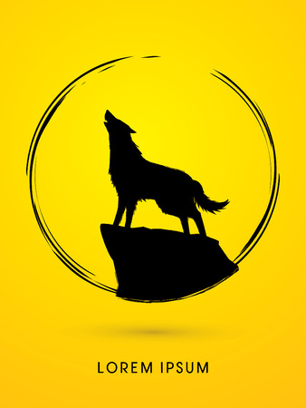 Wolf howling, designed using grunge brush in circle shape graphic vのイラスト素材