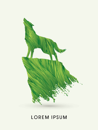 Wolf howling, designed using green brush graphic vector.のイラスト素材