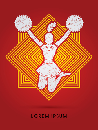 Cheerleader jumping designed using grunge brush on line square graphic vectorのイラスト素材