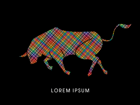 Bull ready to fight  designed using colorful pixels graphic vector.のイラスト素材