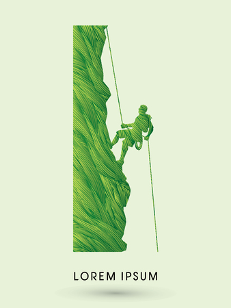 Silhouette Man climbing on a cliff, designed using grunge brush graphic vector.のイラスト素材