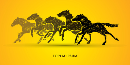 5 horses running, designed using dark grunge brush graphic vector.のイラスト素材
