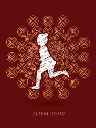 Children, Little Girl running designed using grunge brush on fireworks background graphic vector.のイラスト素材