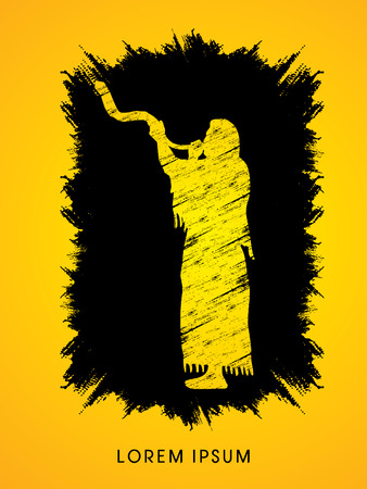 A Man Blowing the shofar , designed using grunge brush on splash ink background graphic vector.のイラスト素材
