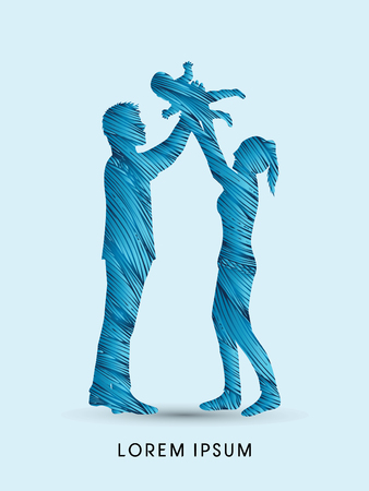 Family love designed using blue grunge brush graphic vector.のイラスト素材