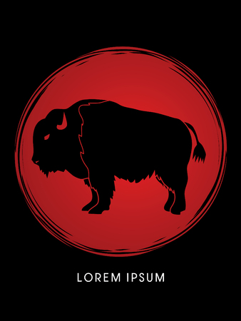 Buffalo designed on red circle background graphic vectorのイラスト素材