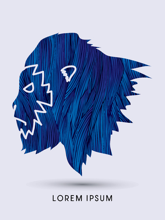 Face Gorilla designed using blue grunge brush graphic vectorのイラスト素材