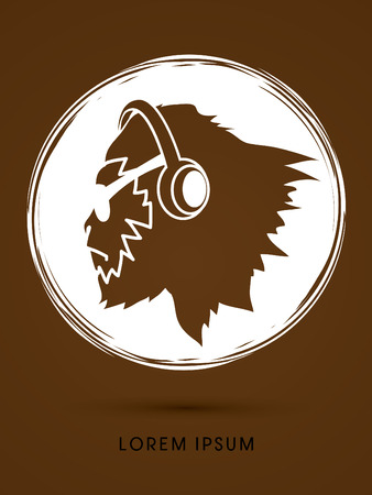 Face Gorilla with sun glasses and headphone, designed on grunge circle background graphic vectorのイラスト素材