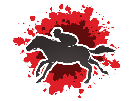 Horse with jockey, Horse racing designed on splash blood background graphic vector.のイラスト素材