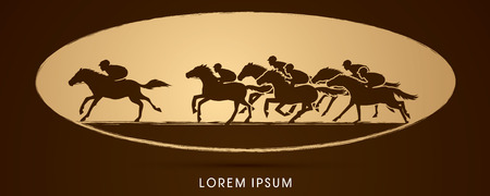 Horse racing ,Horse with jockey, designed on golden ellipse background graphic vector.のイラスト素材