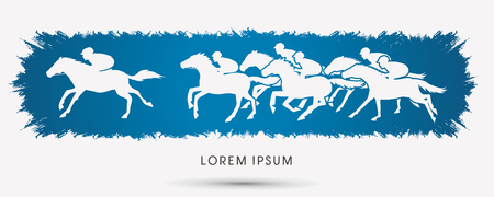 Horse racing ,Horse with jockey, designed on grunge frame background graphic vector.のイラスト素材