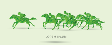 Horse racing ,Horse with jockey, designed using green grunge brush graphic vector.のイラスト素材