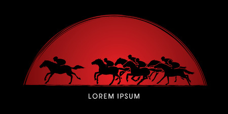Horse racing ,Horse with jockey, designed on sunset background graphic vector.のイラスト素材
