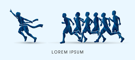 Group or runners, the winner designed using blue grunge brush graphic vector.のイラスト素材