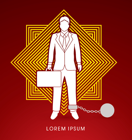 Businessman dragging with ball and chain designed on line square background graphic vector.のイラスト素材
