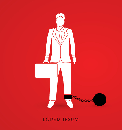 Businessman dragging with ball and chain graphic vector.のイラスト素材
