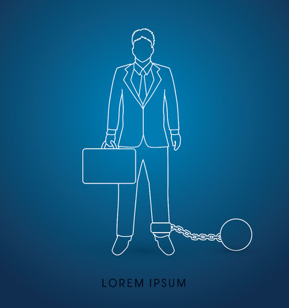 Businessman dragging with ball and chain outline graphic vector.のイラスト素材
