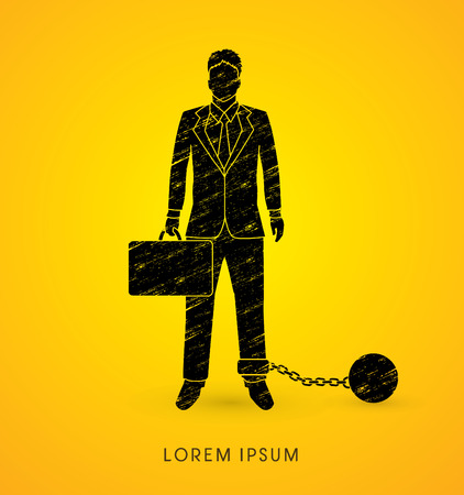 Businessman dragging with ball and chain designed using grunge brush graphic vector.のイラスト素材