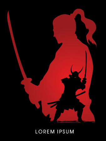 Silhouette Samurai, Ready to fight graphic vectorのイラスト素材
