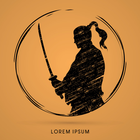 Silhouette Samurai, Ready to fight graphic vectorのイラスト素材