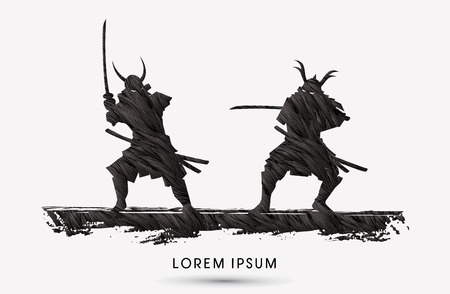 Samurai Warrior with sword, Ready to fight designed using grunge brush graphic vectorのイラスト素材