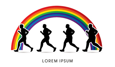 Fat man turning into Thin designed on line rainbows background graphic vector.のイラスト素材