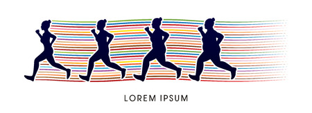 Fat woman turning into Thin designed on line rainbows background graphic vector.のイラスト素材