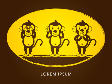 Three monkeys. SEE no evil, HEAR no evil, SPEAK no evil graphic vector.のイラスト素材