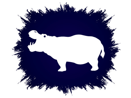 Hippopotamus silhouette, designed on grunge frame background graphic vector.のイラスト素材