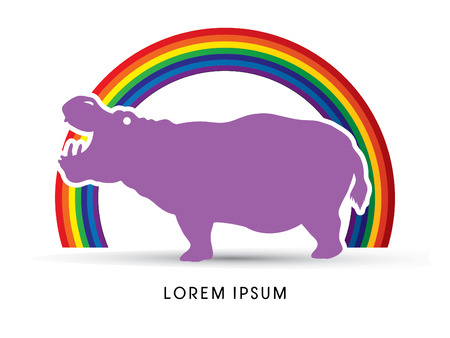 Hippopotamus silhouette, designed on line rainbows background graphic vector.のイラスト素材