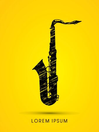 Saxophone silhouette, designed using black grunge brush graphic vector.のイラスト素材