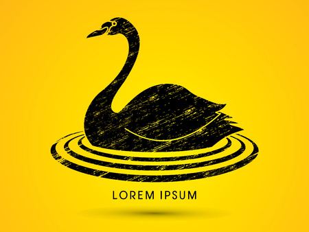 Swan swimming designed using grunge brush graphic vectorのイラスト素材